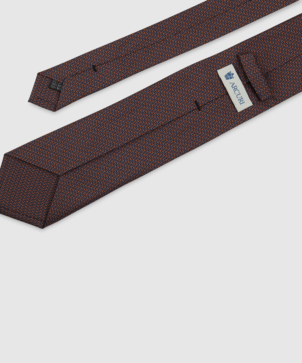Blue/Orange 3-Fold Silk Tie with Patterns - Image 3
