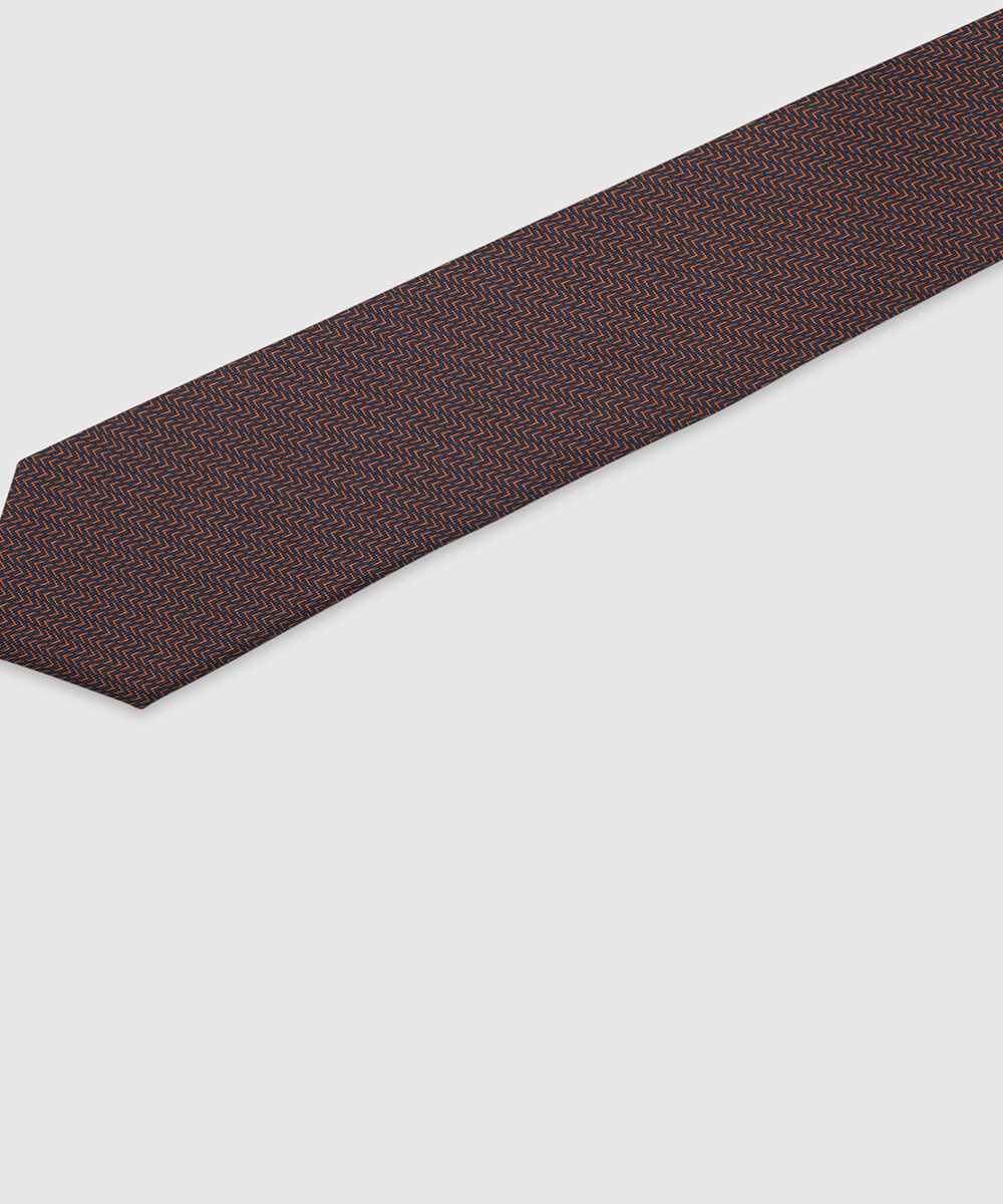 Blue/Orange 3-Fold Silk Tie with Patterns - Image 2