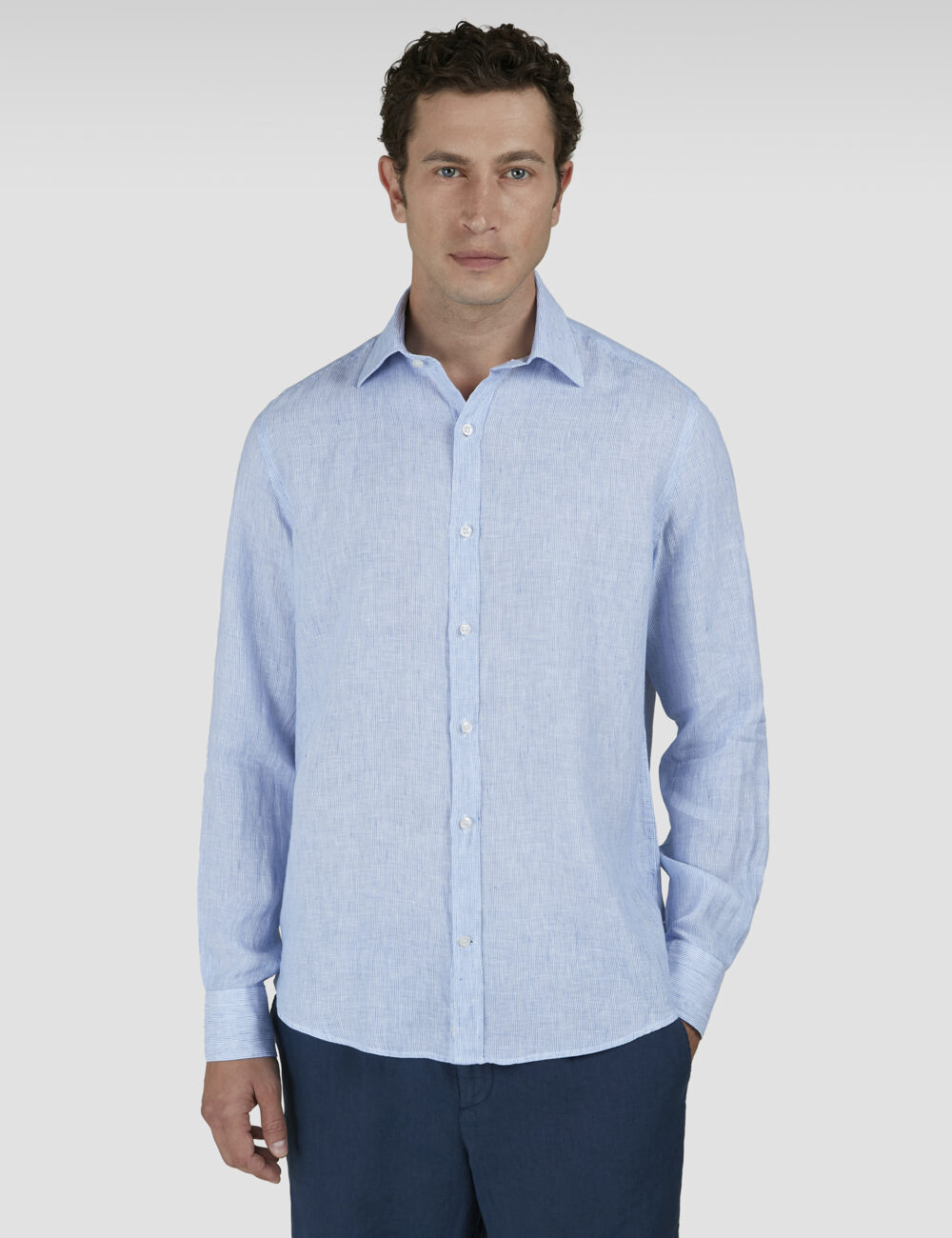 Linen seersucker shirt with French collar - Image 2