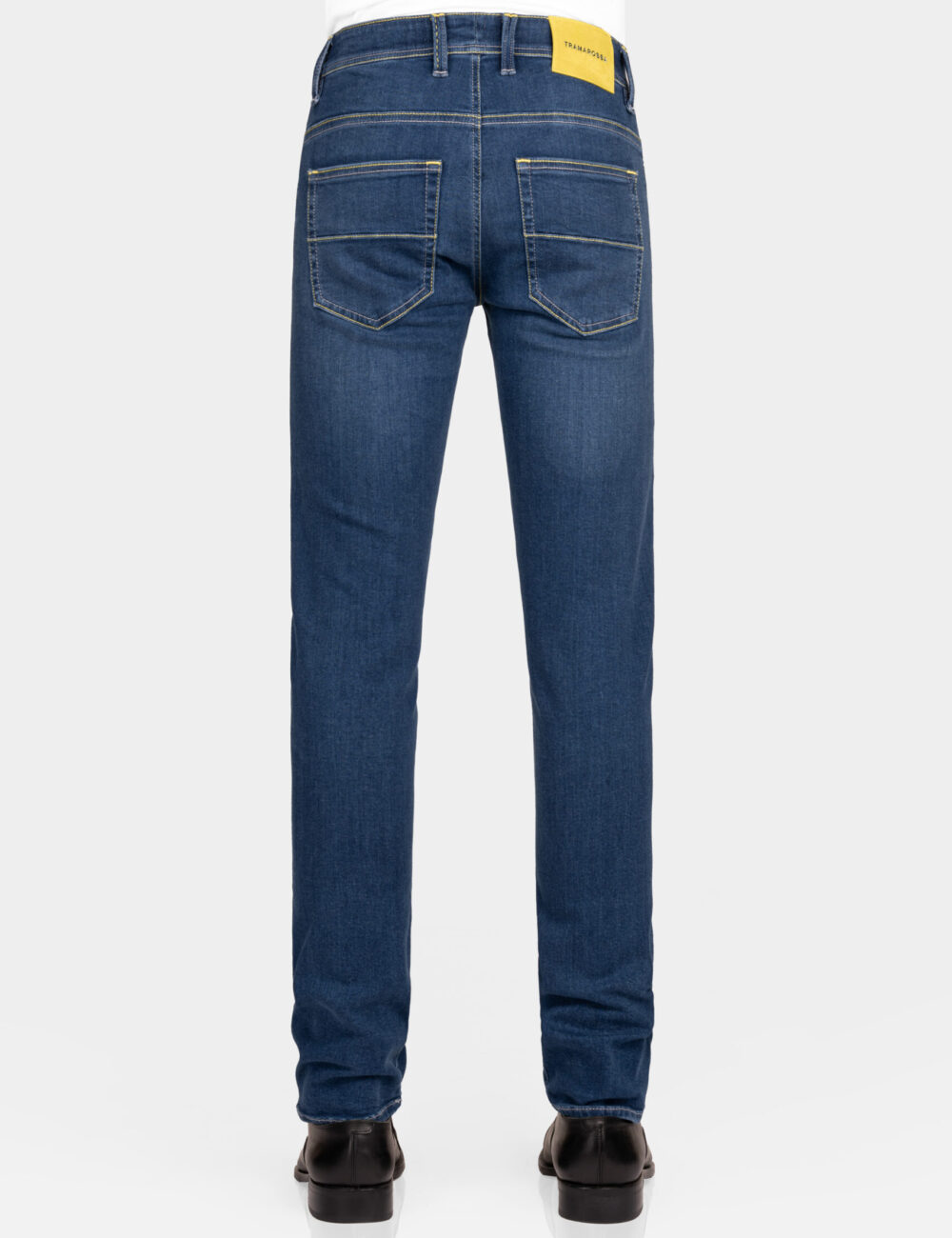 LEONARDO ZIP SS SLIM COLOR STITCH JEANS IN MEDIUM BLUE STRETCH DENIM - Image 3