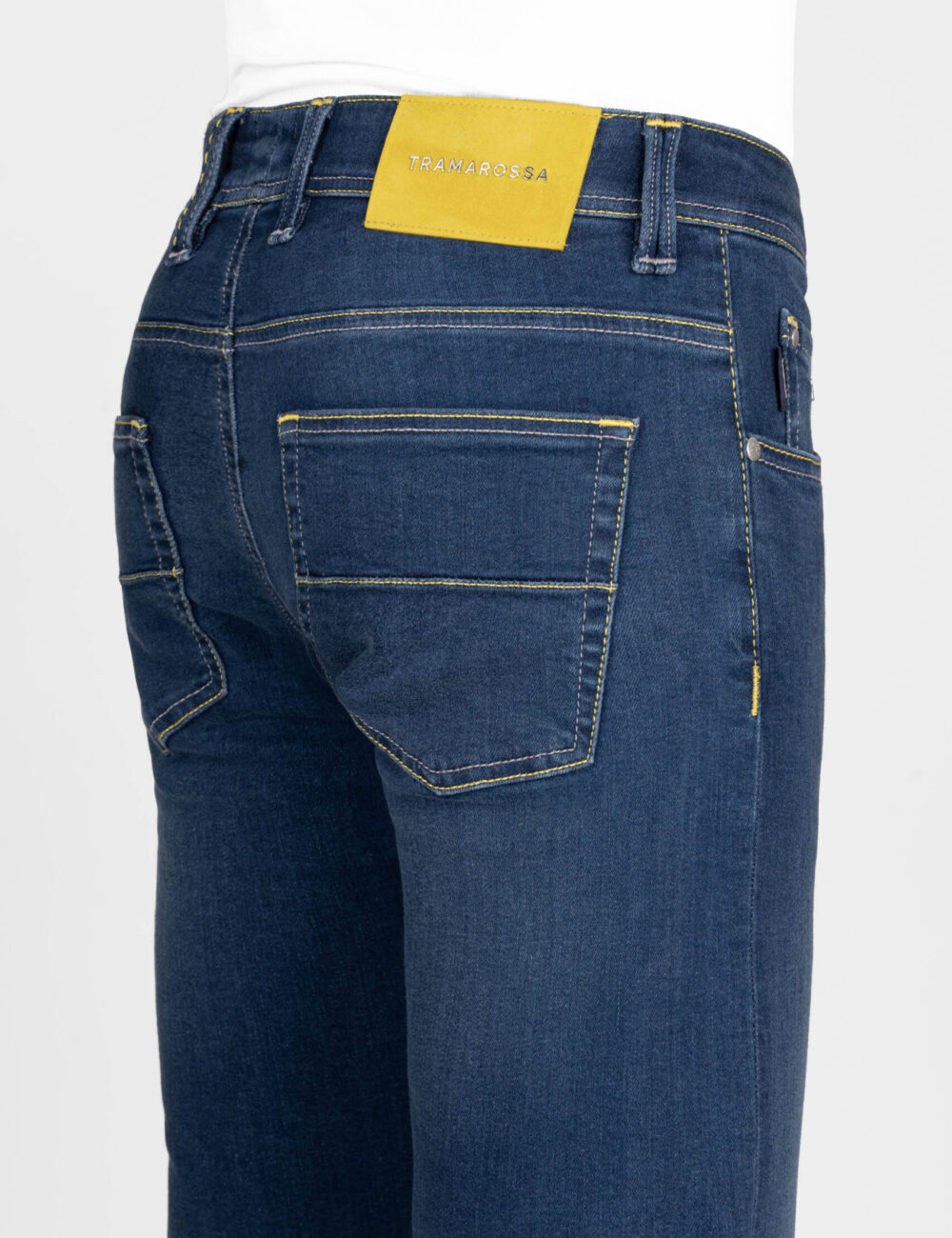 LEONARDO ZIP SS SLIM COLOR STITCH JEANS IN MEDIUM BLUE STRETCH DENIM - Image 4